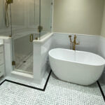 This image shows the bathroom remodel transformation in Texas.
