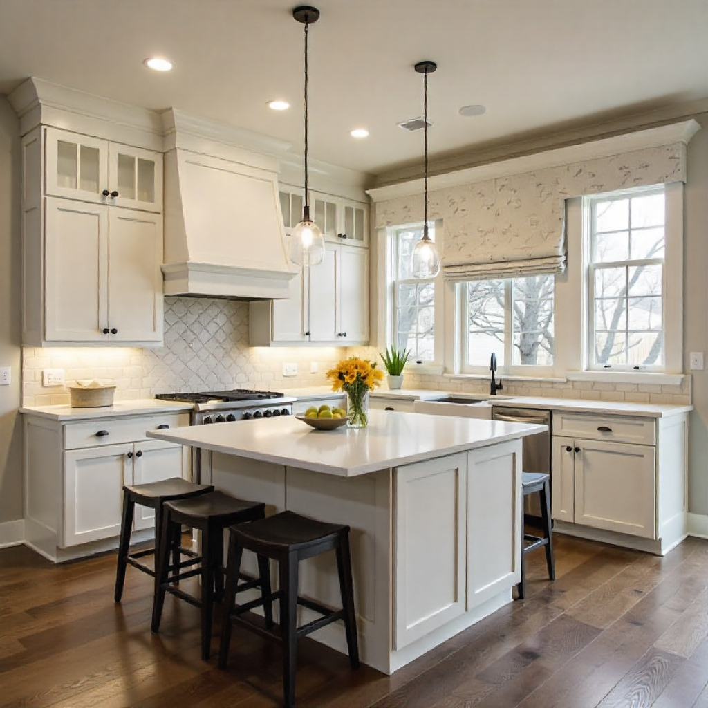 Elegant Custom Kitchen Cabinets in a modern Plano home featuring premium wood finishes, soft-close drawers, and open shelving, showcasing expert craftsmanship by Home Platinum Services.
