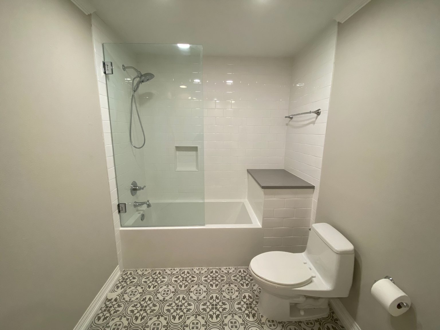 Modern bathroom with shower and toilet and Carrollton Bathroom Contractors