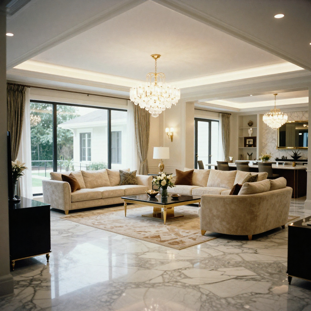 Full home renovation showcasing a luxury living room design completed in Plano and North Dallas with high-end finishes, elegant lighting, and modern open-concept layout.