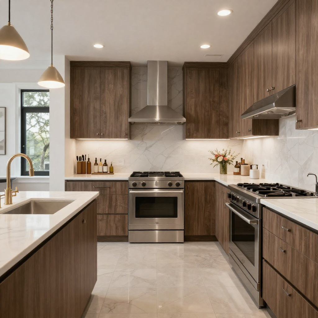 Luxury kitchen remodel in Dallas with quartz island and custom cabinetry by Home Platinum Services.